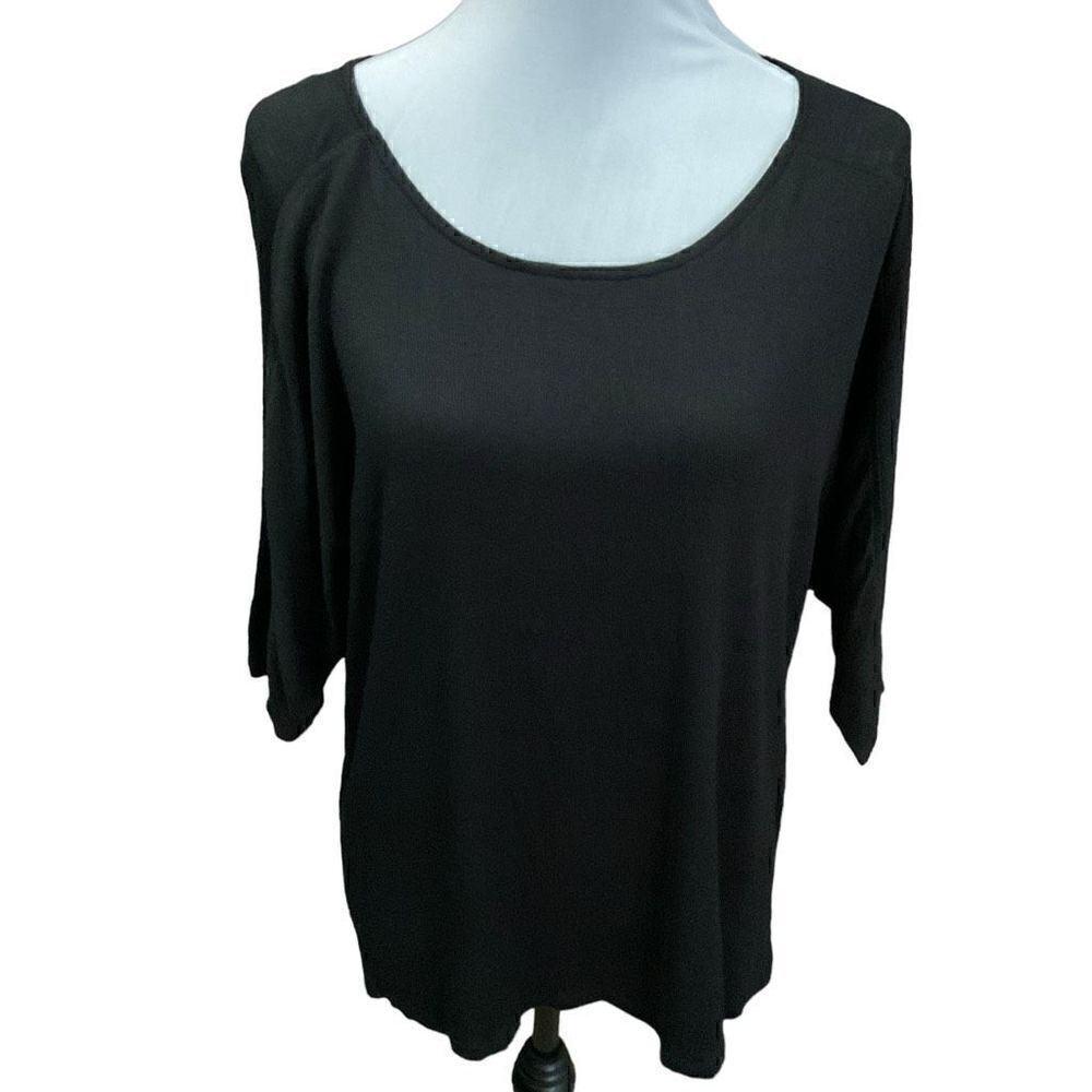 Bobeau Blouse Top Scoop Neck Short Sleeve Black Pullover Oversized Small